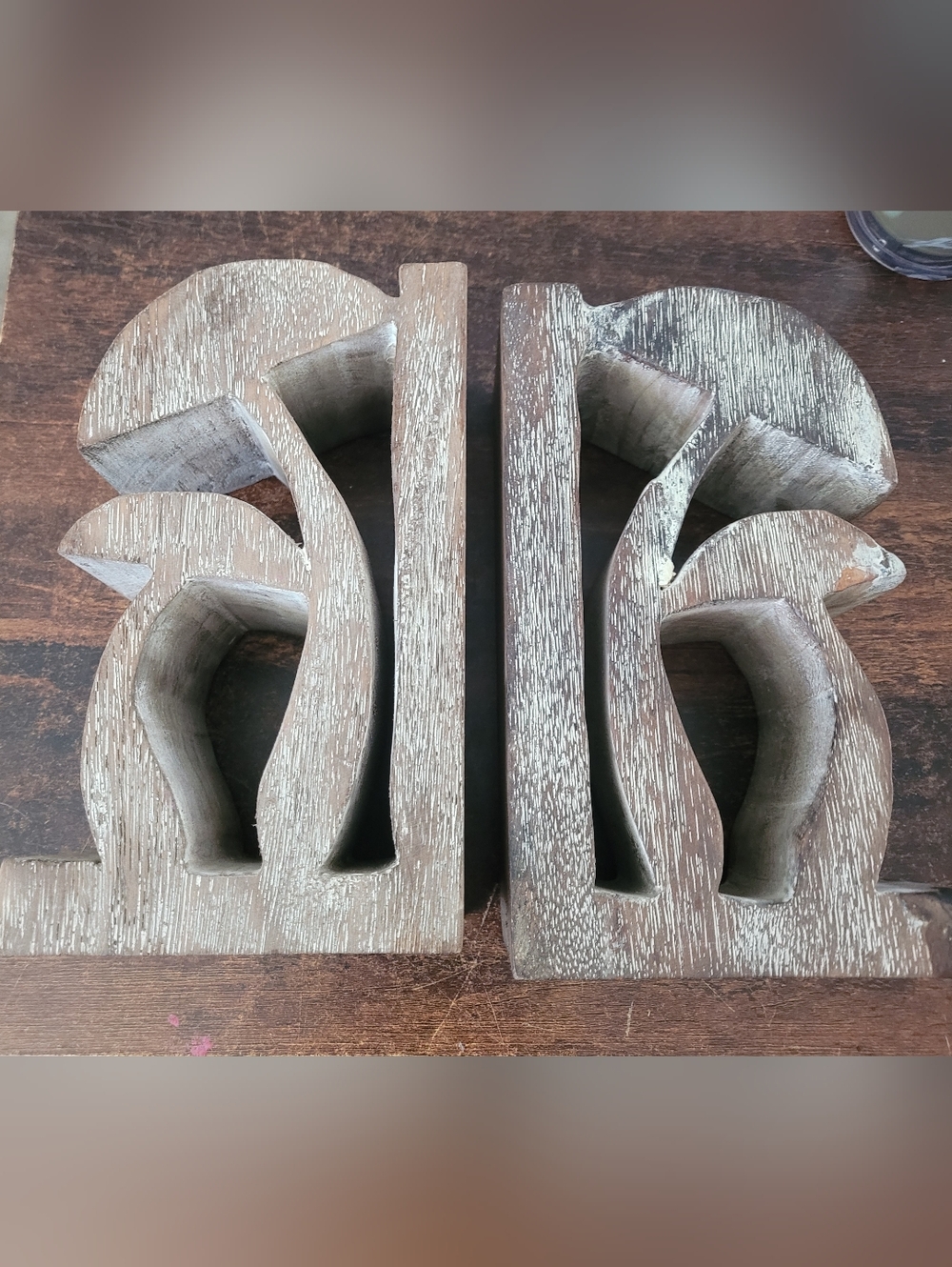 Wood Mushroom Bookends Whitewash Finish. Shabby French Country Farmhouse